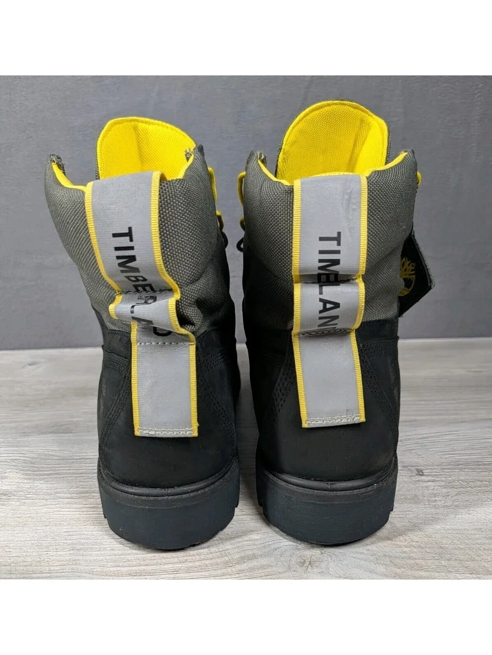 Timberland Mens 12 Black Gray Yellow Treadlight Waterproof 6in ReBOTL Work Boots
